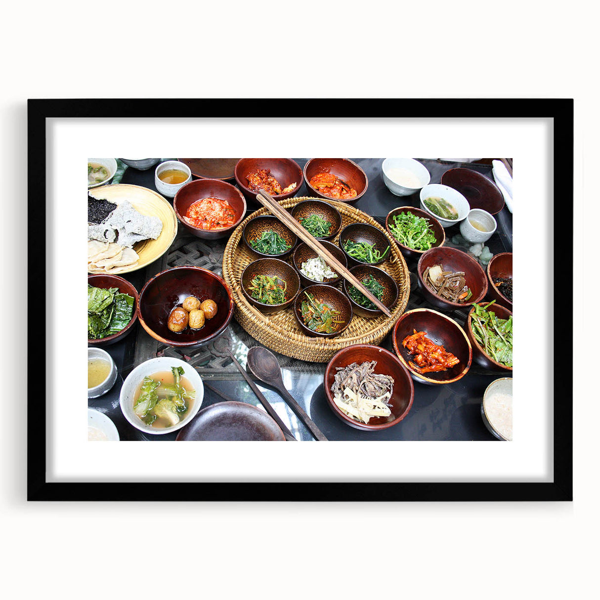 Extra large abstract art print depicting a colorful, textured Korean landscape on a framed canvas.