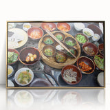 Acrylic print of a serene Korean landscape in gold tones, ideal for modern art wall decor.