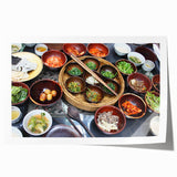 Extra large wall art featuring line art flowers in a Korean scenery on a rolled print, ideal for large living room decor.