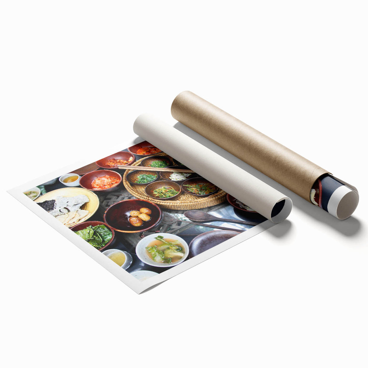 Extra large rolled print of a serene Korean landscape with soft pastel hues, ideal for dining room wall art.