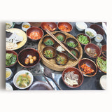 Black and white stretched canvas of a serene Korean landscape, ideal for kitchen wall art.