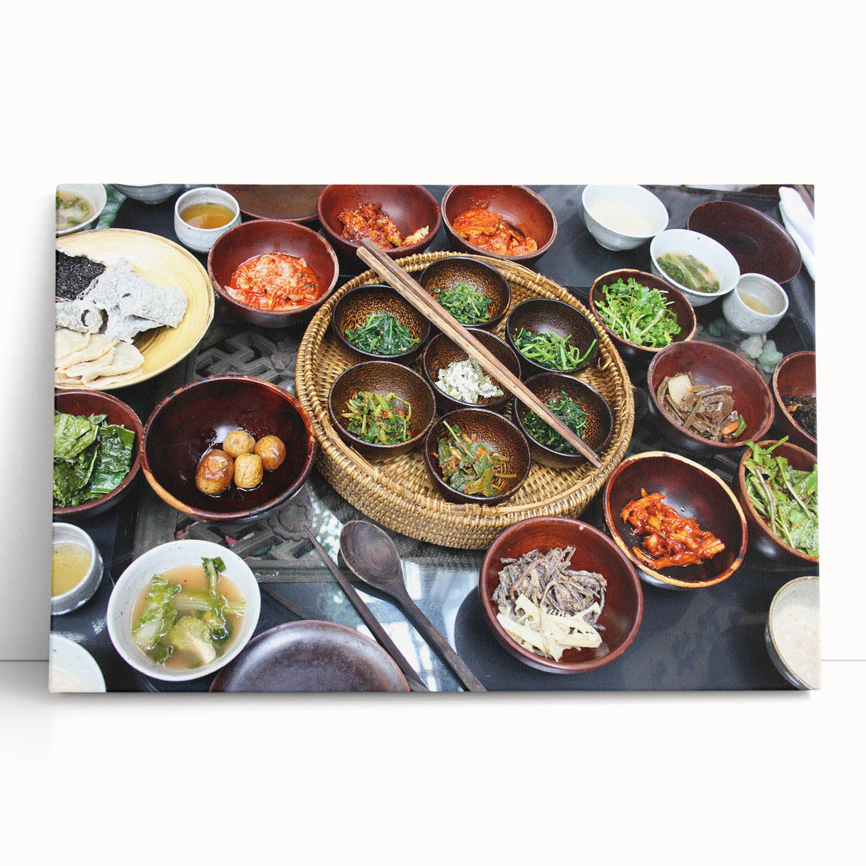 Black and white large wall art of an Asian landscape on stretched canvas, ideal for kitchen or bedroom decor.