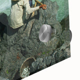 Large abstract wall art depicting a Laos landscape in muted earth tones on acrylic glass, ideal for dining room art.