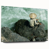 Acrylic print of a Laos scenery with vibrant green and blue tones, ideal for dining room decor.