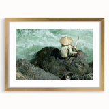 Extra large abstract art print of a Laos scenery in textured style, with gold frame, suitable for living room decor.