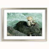 Textured abstract art print depicting a Laos landscape in muted earth tones on a framed silver mat.