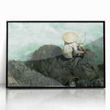 Large abstract wall art of a Laos scenery in muted earth tones on a framed acrylic, ideal for modern living room decor.