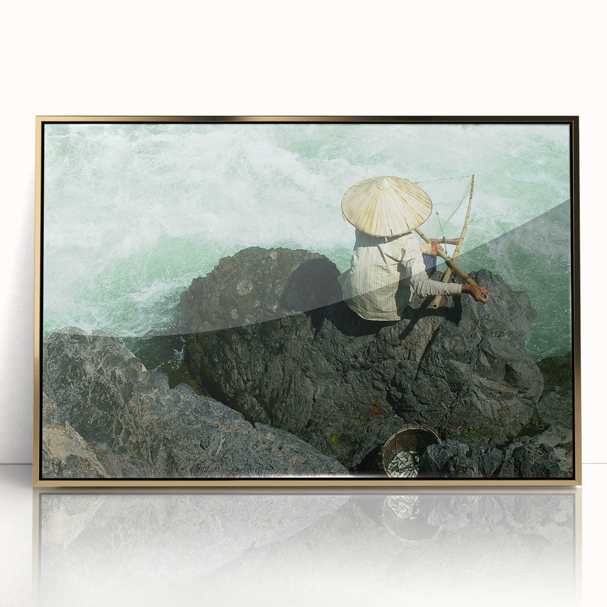 Framed acrylic print of a Laos scenery in muted earth tones, ideal for modern art wall decor.