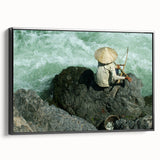 Framed canvas featuring a black and white landscape of Laos, ideal for bedroom wall decor.