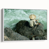 Vintage poster art of a Laos scenery on extra large framed canvas, featuring colorful art on a black background.