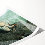 Extra large wall art featuring line art flowers with vibrant green and yellow tones on a rolled canvas.