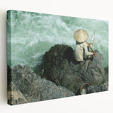 Side view of a stretched canvas featuring a serene Laotian landscape with lush greens and river, ideal for kitchen wall art.