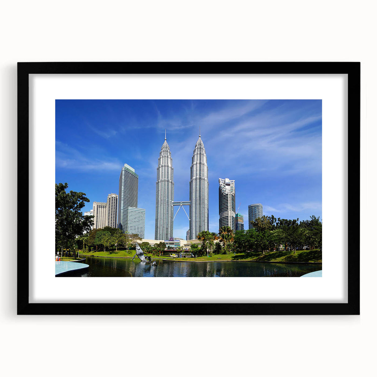 Extra large abstract art print featuring colorful, textured imagery of a Malaysian landscape, framed in black.