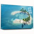 Acrylic print of a serene Maldives seascape in muted blues and greens, ideal for bedroom or dining room decor.