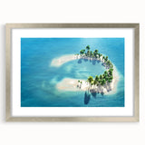 Textured art print of Maldives scenery in abstract style, silver framed with mat, ideal for bedroom art.