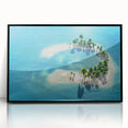 Large abstract wall art depicting the Maldives in muted blue and green tones on a framed acrylic.
