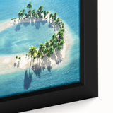 Extra large framed canvas featuring a textured depiction of Maldives scenery with vibrant blue and green colors.