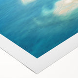 Art deco poster of Maldives scenery on rolled canvas, featuring pastel blue and green tones, ideal for dining room wall art.