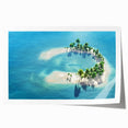 Rolled print of a serene Maldivian beach scene in pastel blues and greens, ideal for art wall dining room or bathroom.