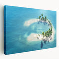Side view of a stretched canvas featuring a serene Maldives scenery in soft blue and white tones.