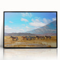 Large abstract wall art depicting a Mongolian landscape in muted earth tones on a framed acrylic.