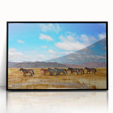 Large abstract wall art depicting a Mongolian landscape in muted earth tones on a framed acrylic.