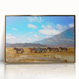 Framed acrylic print of a Mongolian landscape in muted earth tones, ideal for modern art wall decor.