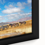 Framed canvas featuring a textured, colorful Mongolian landscape in black, ideal for extra large living room wall art.