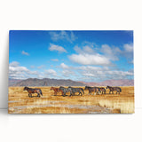 Black and white photo of Mongolian landscape on stretched canvas, ideal for kitchen wall art or bedroom.