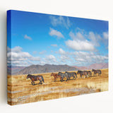 Large canvas print featuring a Mongolian landscape in muted earth tones, ideal for kitchen wall art.