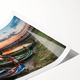 Extra large wall art featuring line art flowers, set in a muted color palette, on a rolled print.