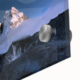 Large abstract depiction of Mount Everest in muted earth tones on acrylic glass, suitable for dining room art.