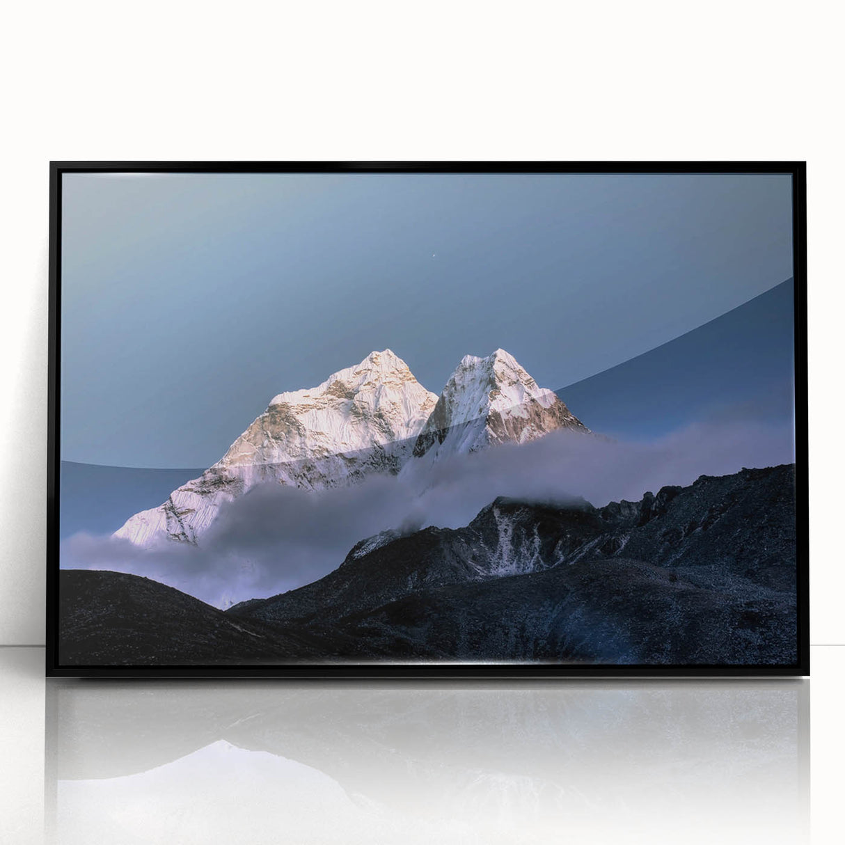 Large abstract wall art depicting the Everest scenery in muted earth tones on a framed acrylic panel.
