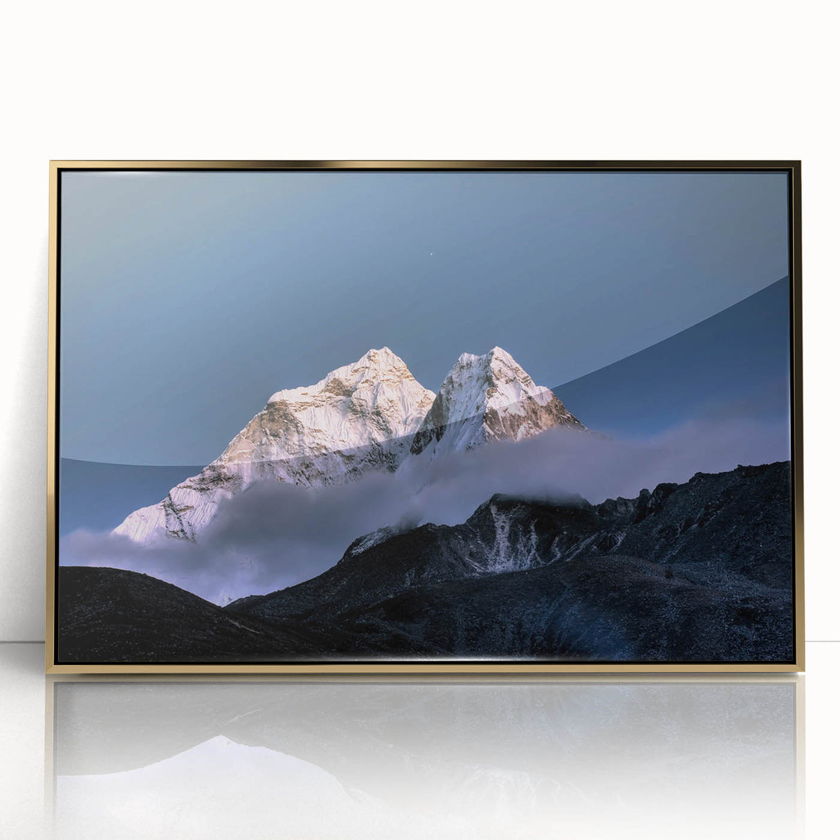 Framed acrylic print of Mount Everest in muted earth tones, ideal for modern art wall decor.