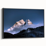Framed canvas of a black and white vintage poster art depicting the Everest landscape, ideal for bedroom wall decor.