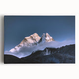 Black and white canvas print of Mount Everest, ideal for kitchen art, in a minimalist style.