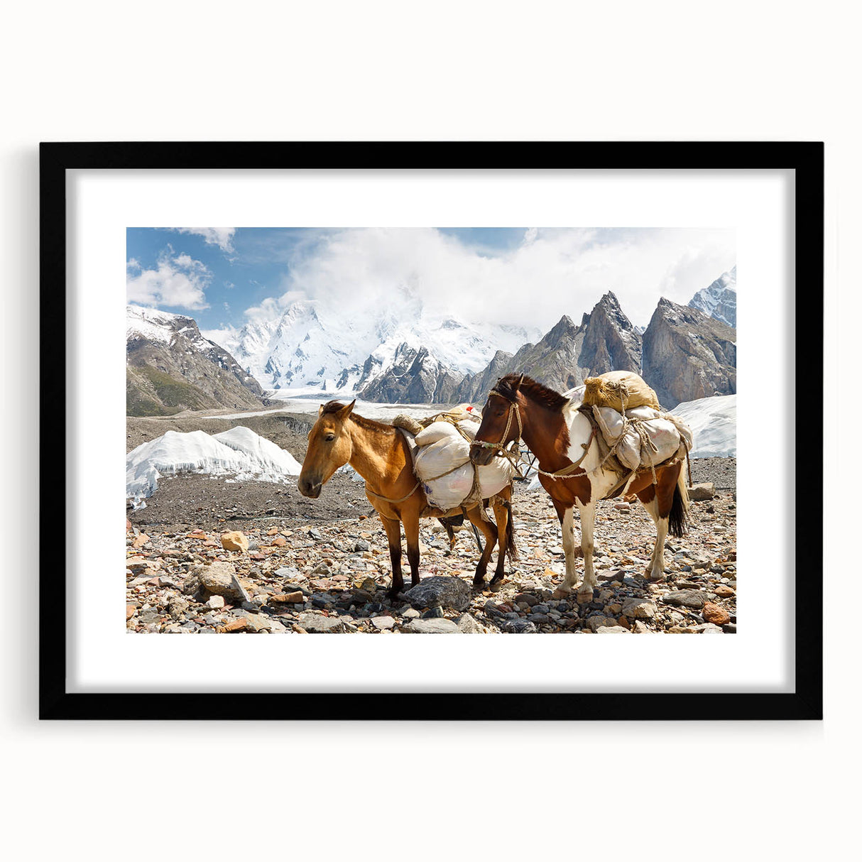 Extra large abstract art print featuring a vibrant, textured depiction of a Pakistani landscape on a framed black mat canvas.