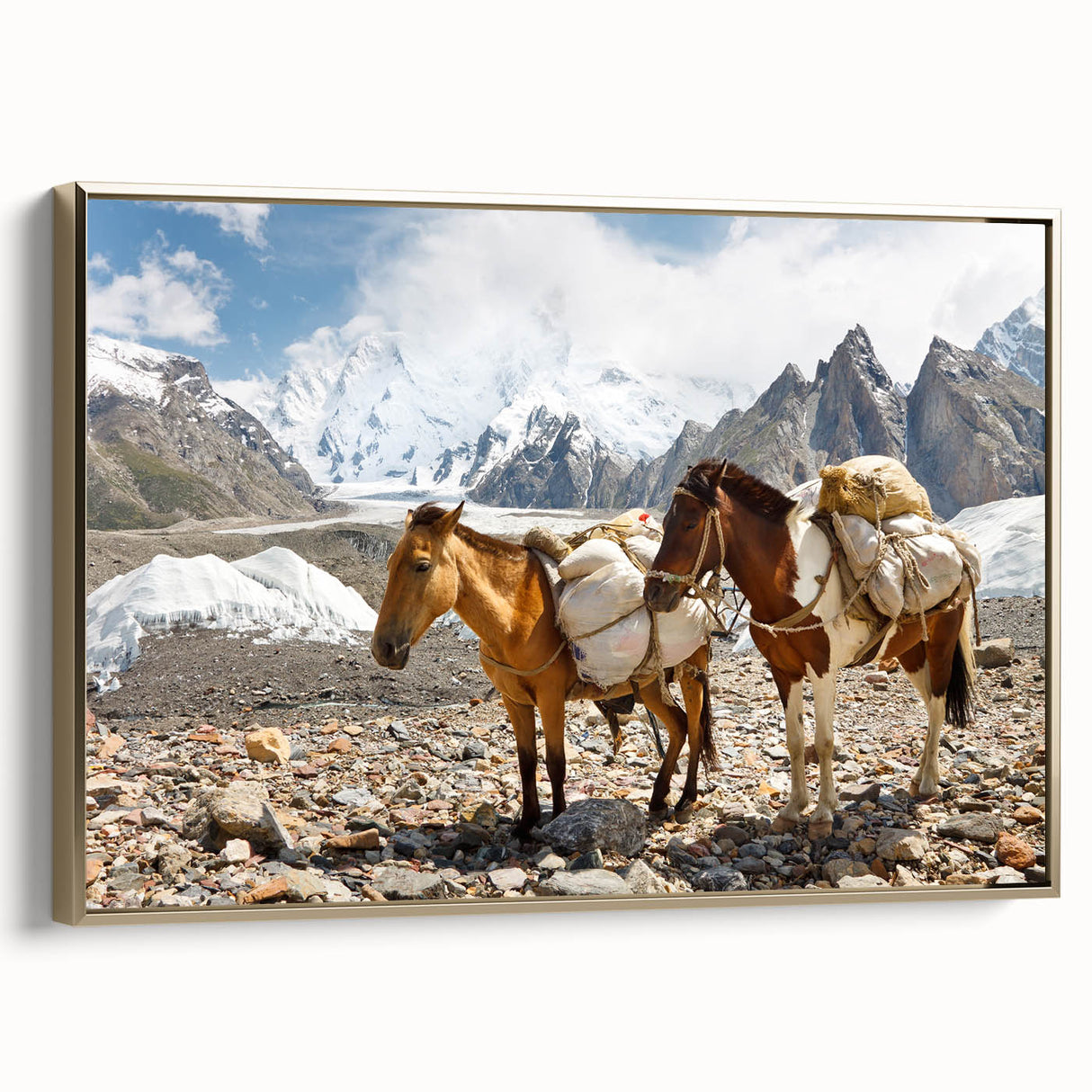 Framed canvas wall art depicting a serene Pakistani landscape in muted earth tones, ideal for bedroom decor.