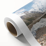 Art Deco poster of a serene Pakistani landscape in soft green and blue tones on rolled canvas, suitable for nursery wall art.