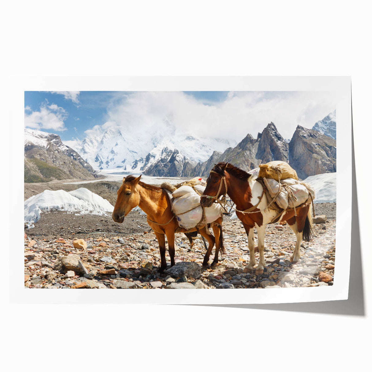 Art deco poster featuring a stylized Pakistani landscape in earthy tones on rolled print, suitable for dining room walls.