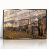 Mid-century modernist art poster featuring a serene Philippine landscape in muted earth tones, framed in silver acrylic.