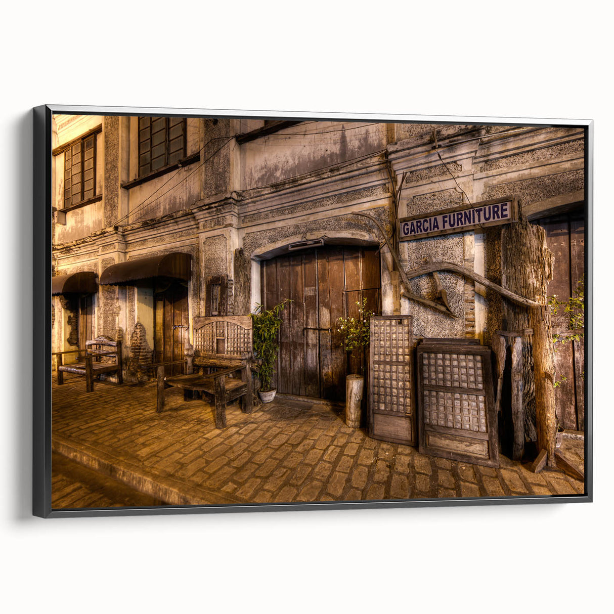 Black and white framed canvas of a vintage Philippine landscape, ideal for bedroom wall decor.