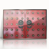 Mid-century modernist art depicting the Singapore skyline in muted silver tones on a framed acrylic print.