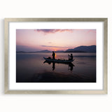 Textured abstract art print of a serene Sri Lankan landscape in muted green and blue tones, framed in silver.