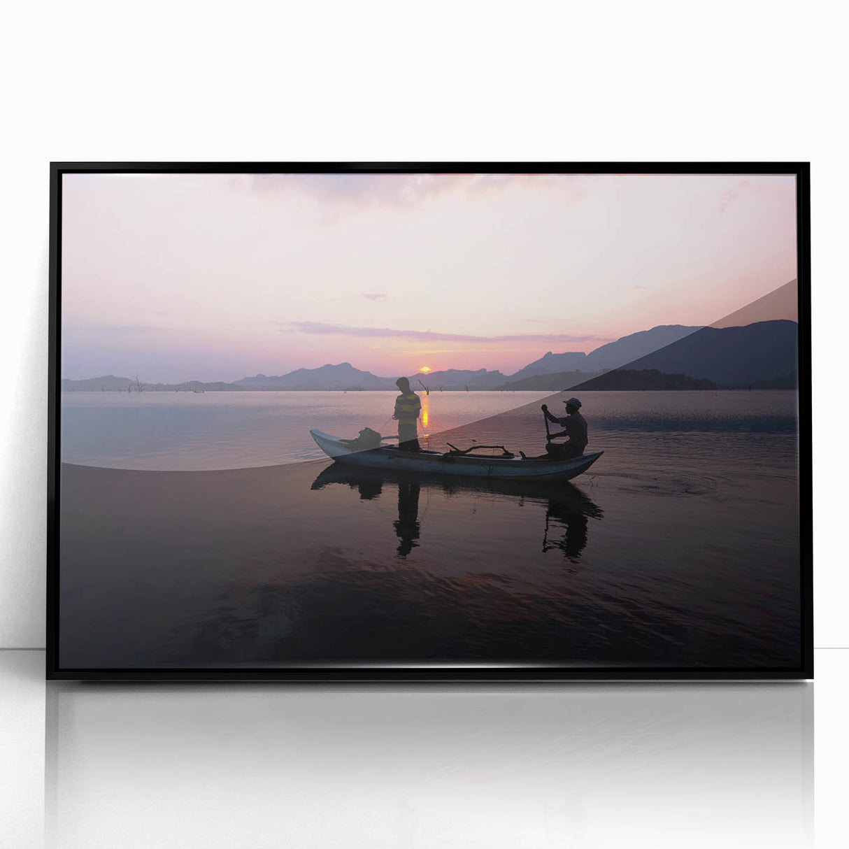 Framed acrylic print of a large abstract scene depicting Sri Lankan landscape in muted earth tones.