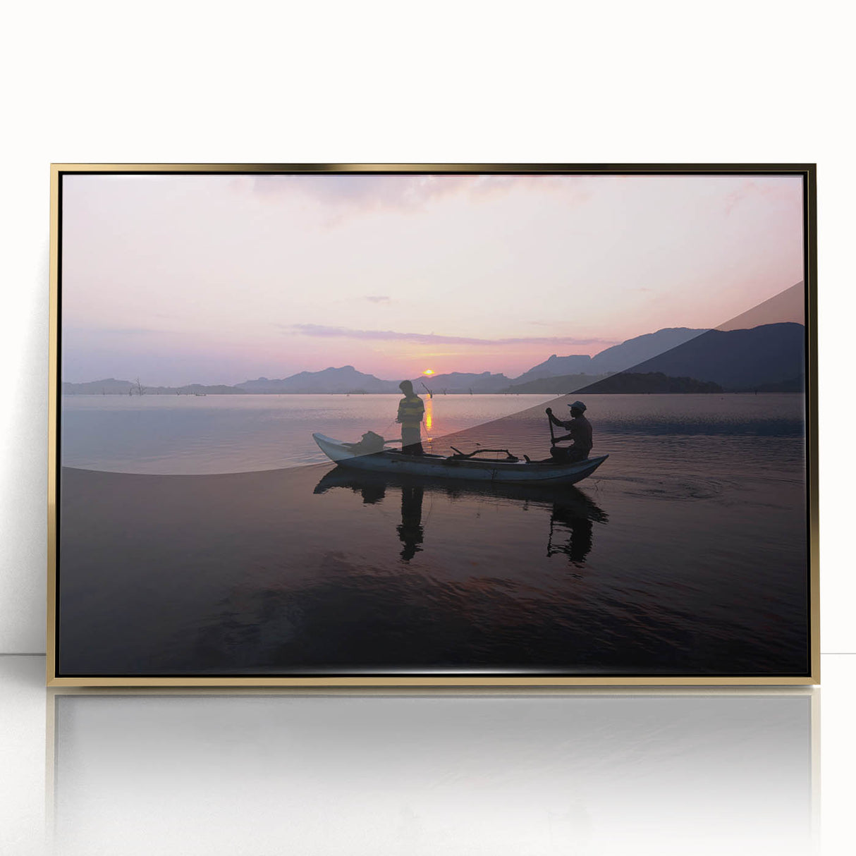 Framed acrylic print of a Sri Lankan landscape in gold and green tones, ideal for modern art wall decor.