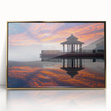 Large art print of a Taiwanese landscape in mid-century modernist style, acrylic framed in gold.