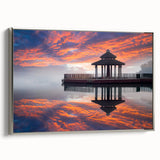 Framed canvas featuring a vintage-style landscape art painting of Taiwan with colorful art elements on a black background.