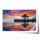 Rolled print of a serene Taiwanese landscape with lush greenery and soft blue skies, suitable for dining room wall art.