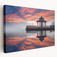 Large stretched canvas depicting a serene Taiwanese landscape in muted earth tones, ideal for kitchen wall art.